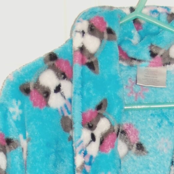 Girls Size 10-12, Blue Plush Comfy Robe, Puppy & Snowflake Print - Picture 5 of 6